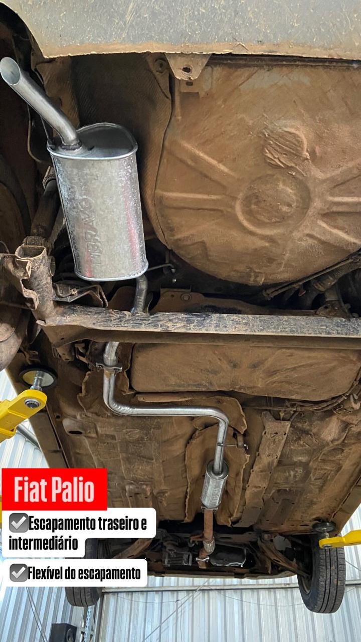 Escapamento traseiro e intermediário trocados em Fiat Palio na Bravo Auto Center, em Cachoeira do Sul